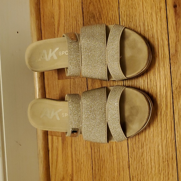 Anne Klein Women's Gold Sparkle Wedge Sandals - Picture 2 of 13